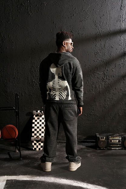 Mercy Black Skull Rhinestone Premium Mens Fleece Set