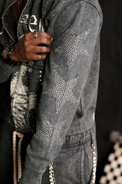 Mercy Black Skull Rhinestone Premium Mens Fleece Set