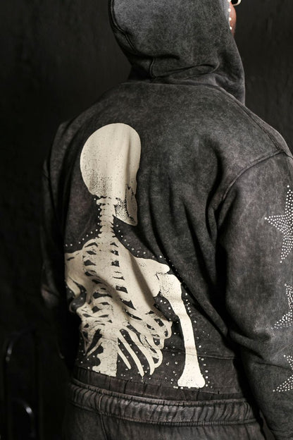 Mercy Black Skull Rhinestone Premium Mens Fleece Set