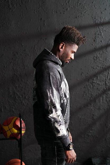 Noble White Rhinestone Premium Mens Hoodie + Pearls Zip Up
