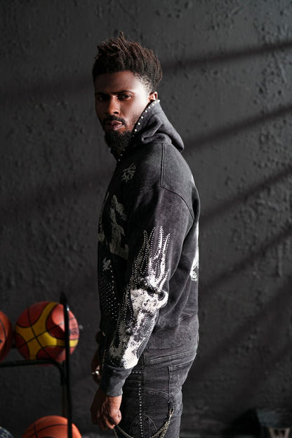 Noble White Rhinestone Premium Mens Hoodie + Pearls Zip Up