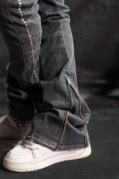 Black Stone-Line Premium Mens Stacked Jeans + Chain