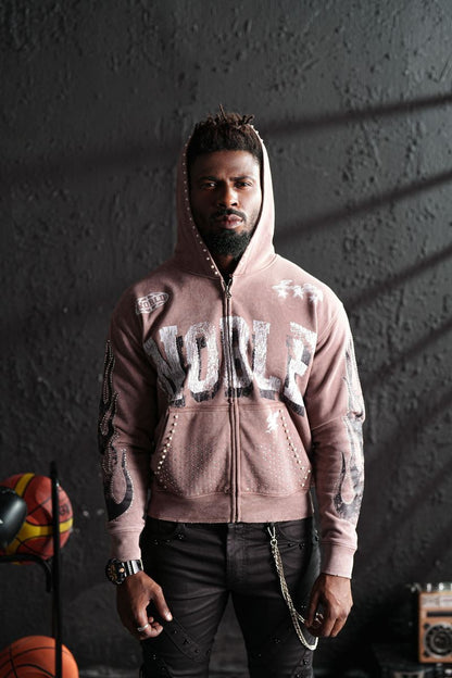 Noble Mocha Rhinestone Premium Mens Hoodie + Pearls Zip Up