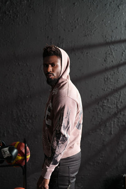 Noble Mocha Rhinestone Premium Mens Hoodie + Pearls Zip Up