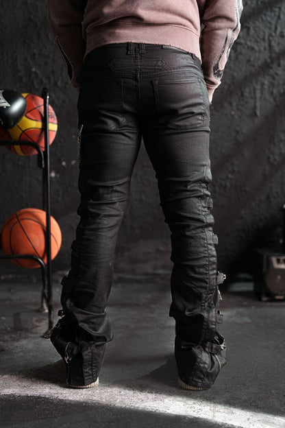 Black Phantom Premium Mens Stacked Jeans + Chain