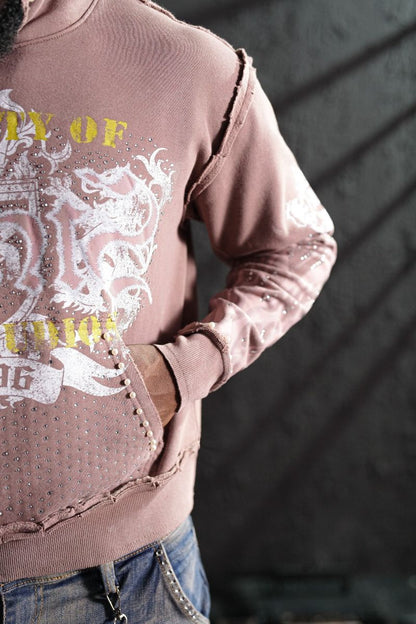 Saints Mocha Washed Rhinestone Premium Mens Hoodie + Pearls
