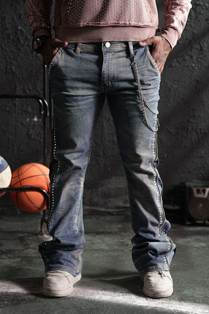 Secret Stone Vintage Premium Mens Stacked Jeans + Chain