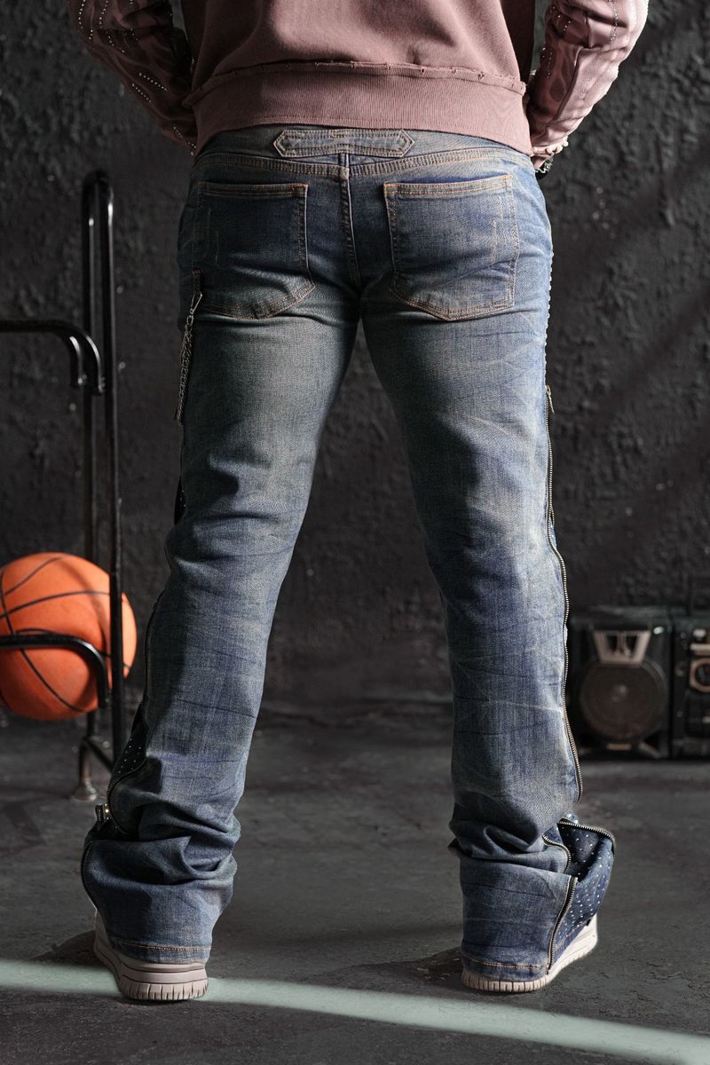 Secret Stone Vintage Premium Mens Stacked Jeans + Chain
