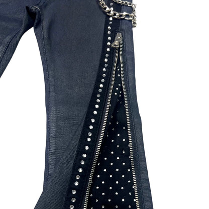 Black Wax Secret Stone Zipper Premium Kids Stacked Jeans