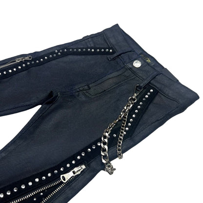 Black Wax Secret Stone Zipper Premium Kids Stacked Jeans