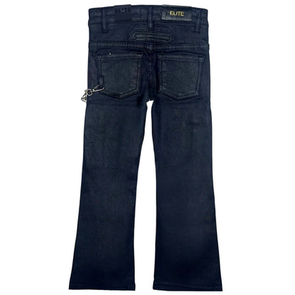 Black Wax Secret Stone Zipper Premium Kids Stacked Jeans