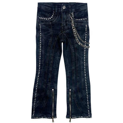 Black Jaguar Stone Line Zipper Premium Kids Stacked Jeans