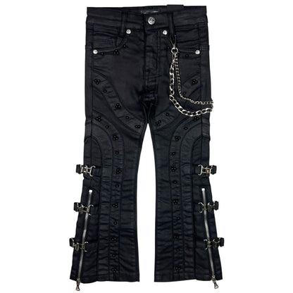 Black Wax Pearls + Buckles Premium Kids Stacked Jeans
