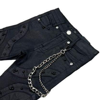 Black Wax Pearls + Buckles Premium Kids Stacked Jeans