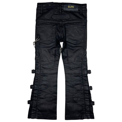 Black Wax Pearls + Buckles Premium Kids Stacked Jeans