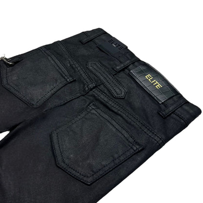 Black Wax Pearls + Buckles Premium Kids Stacked Jeans
