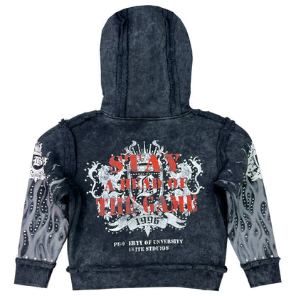 Saints Black Thunder Rhinestones Washed Premium Kids Hoodie
