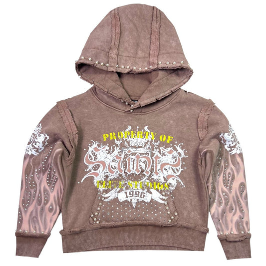 Saints Mocha Rhinestones Washed Premium Kids Hoodie