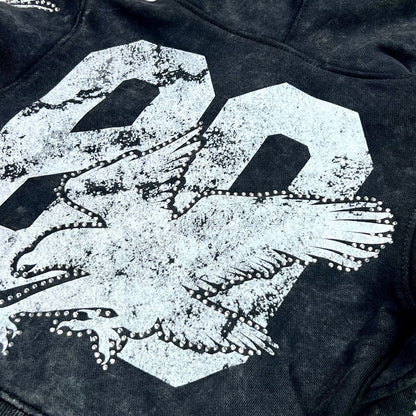Noble White on Black Rhinestones Washed Premium Kids Hoodie