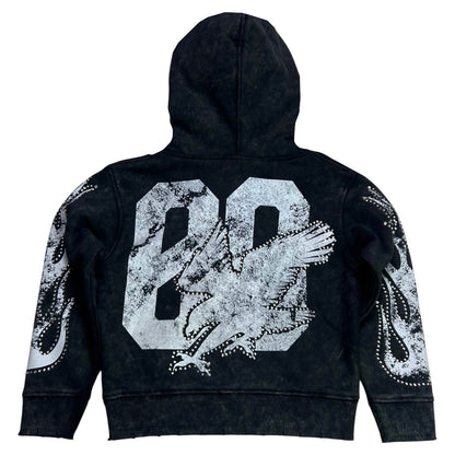 Noble White on Black Rhinestones Washed Premium Kids Hoodie