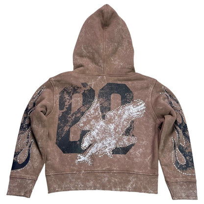 Noble Taupe Rhinestones Washed Premium Kids Hoodie