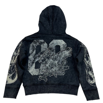 Noble Cream on Black Rhinestones Washed Premium Kids Hoodie