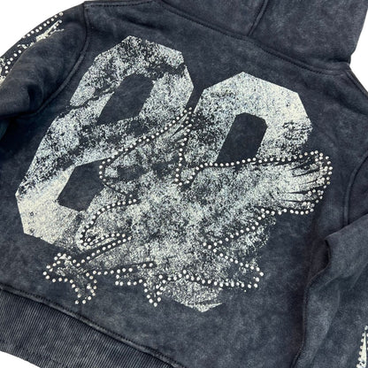 Noble Cream on Black Rhinestones Washed Premium Kids Hoodie