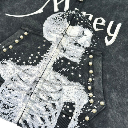 Black Skull Rhinestone Pearls Premium Kids Fleece Set