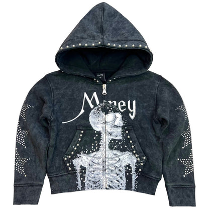 Black Skull Rhinestone Pearls Premium Kids Fleece Set
