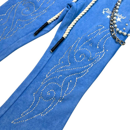 Vivid Blue Rhinestone Pearls Premium Kids Fleece Set
