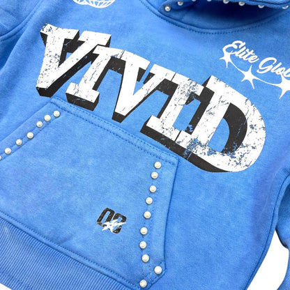 Vivid Blue Rhinestone Pearls Premium Kids Fleece Set