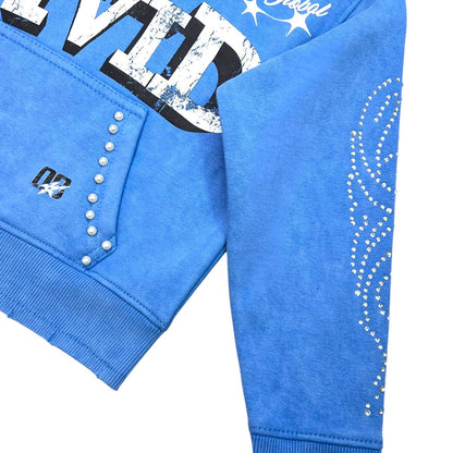 Vivid Blue Rhinestone Pearls Premium Kids Fleece Set