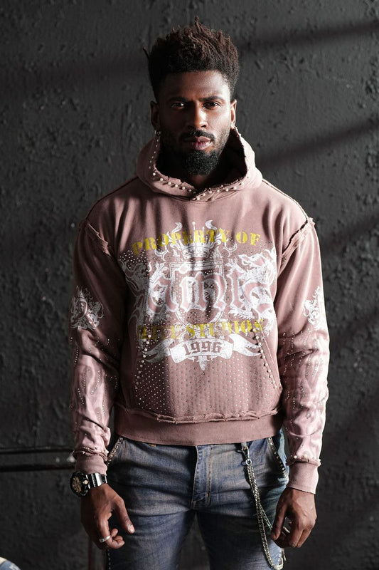 Saints Mocha Washed Rhinestone Premium Mens Hoodie + Pearls