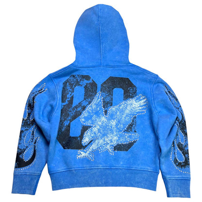 Noble Blue Ocean Rhinestones Washed Premium Kids Hoodie