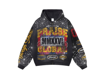 Praise Black Rhinestone Premium Mens Hoodie + Pearls Zip Up