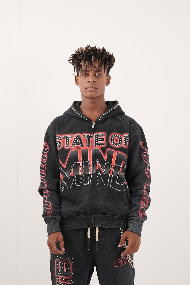 State Black/Red Rhinestone Premium Mens Fleece Set