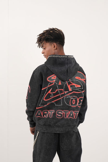 State Black/Red Rhinestone Premium Mens Fleece Set
