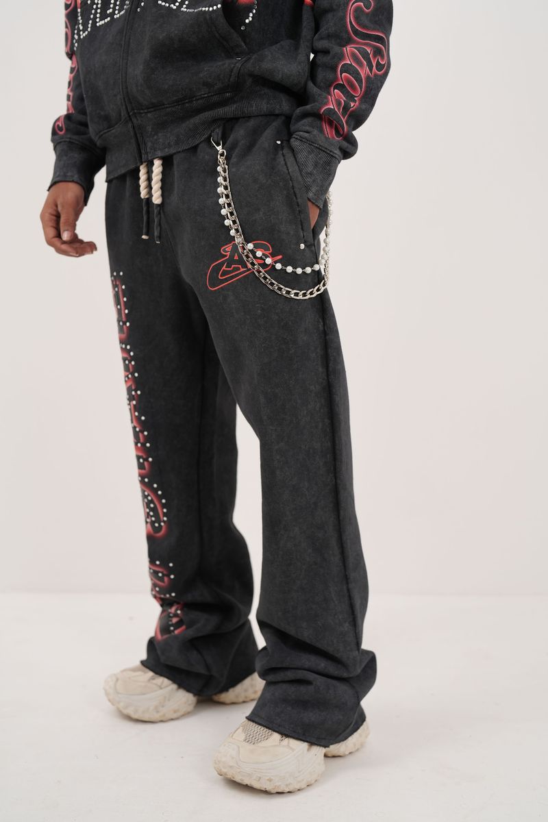 State Black/Red Rhinestone Premium Mens Fleece Set