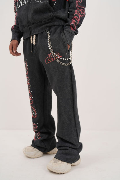 State Black/Red Rhinestone Premium Mens Fleece Set