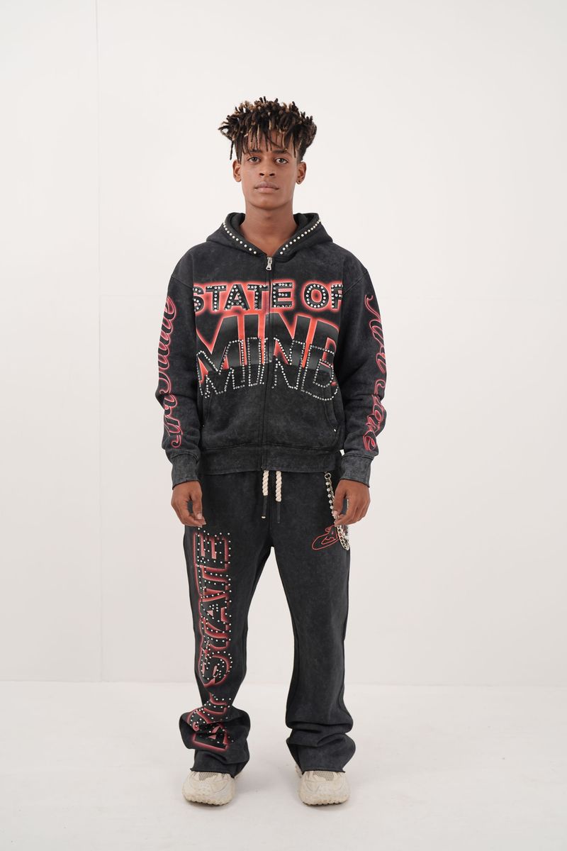 State Black/Red Rhinestone Premium Mens Fleece Set