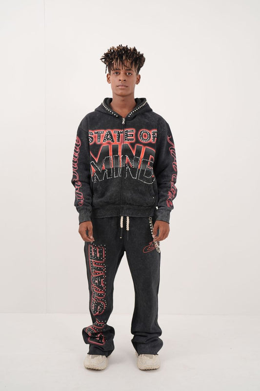 State Black/Red Rhinestone Premium Mens Fleece Set