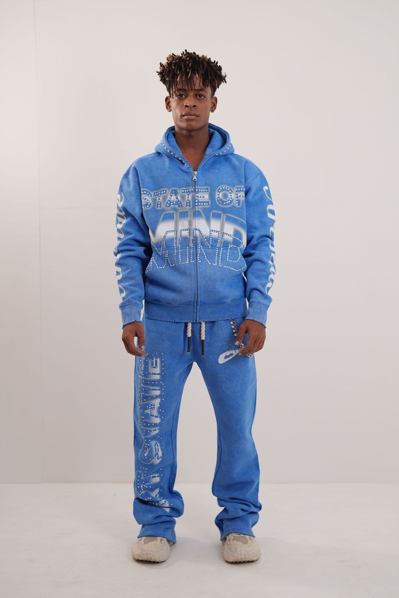 State Blue Rhinestone Premium Mens Fleece Set