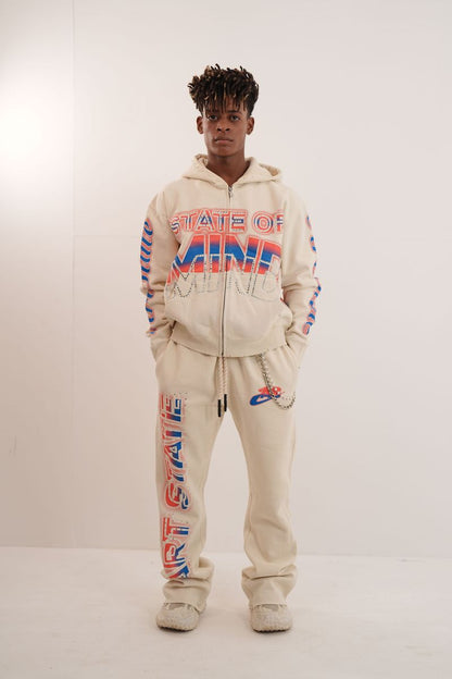 State Cream Rhinestone Premium Mens Fleece Set