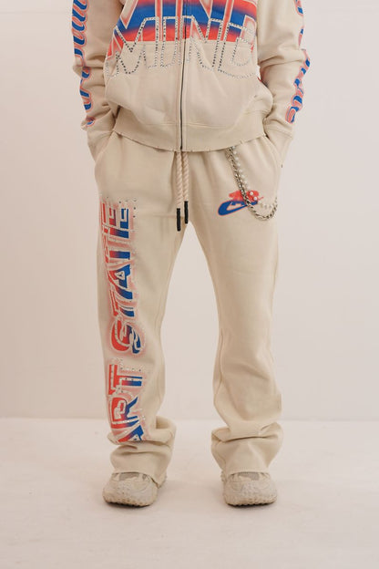 State Cream Rhinestone Premium Mens Fleece Set