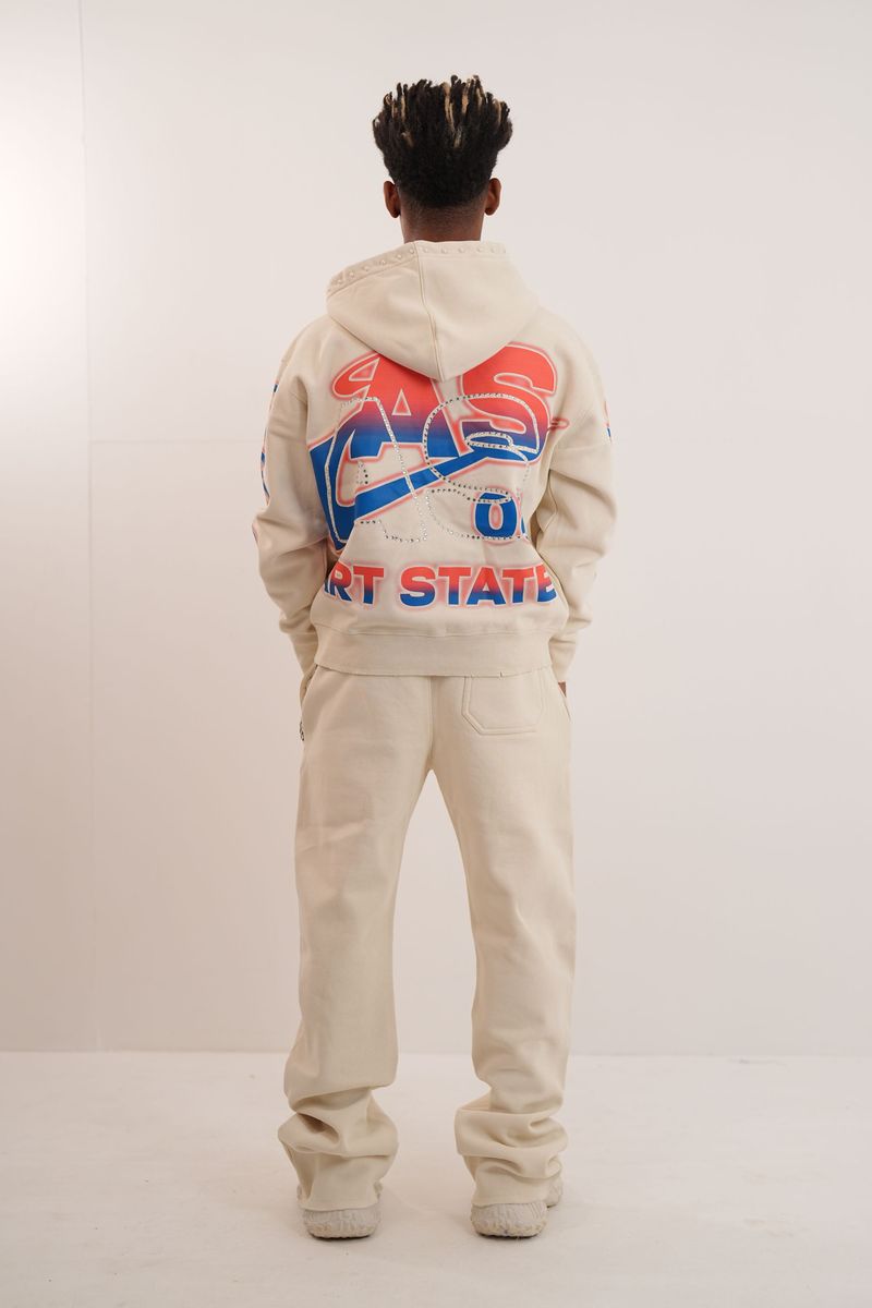 State Cream Rhinestone Premium Mens Fleece Set