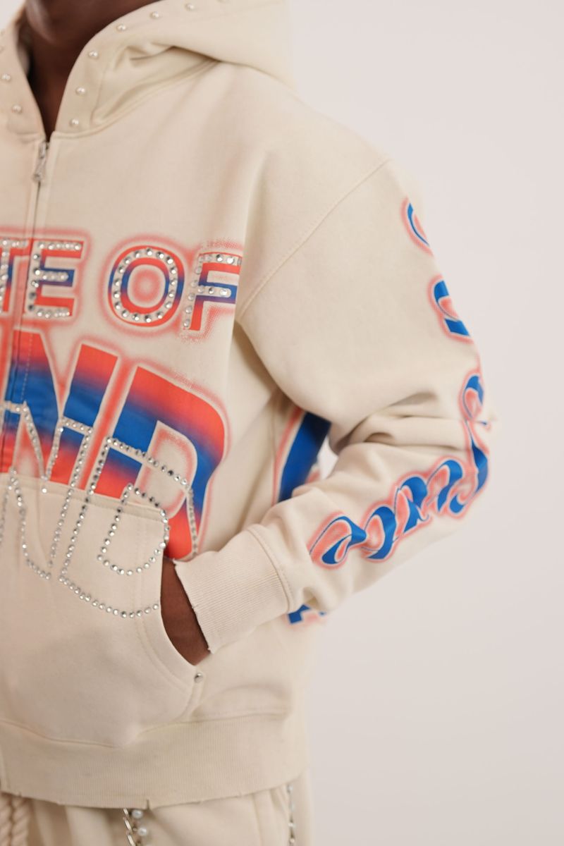 State Cream Rhinestone Premium Mens Fleece Set