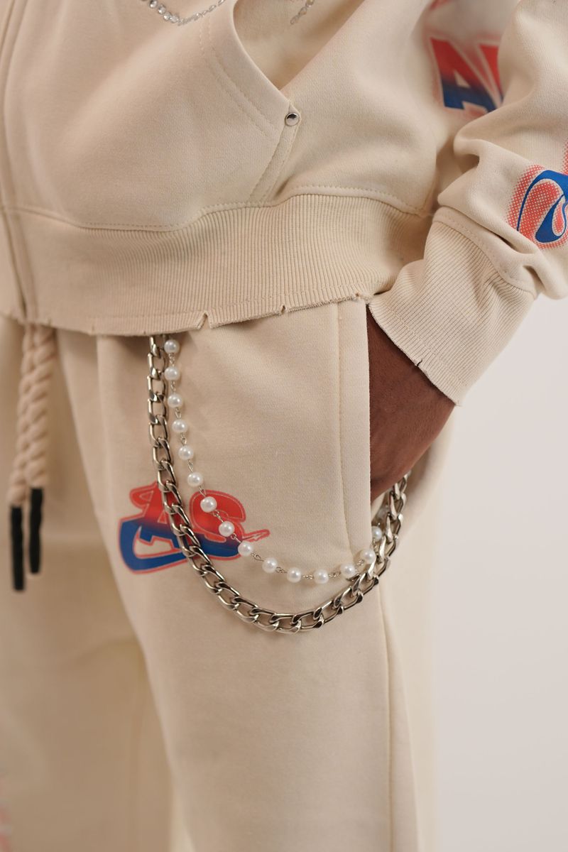 State Cream Rhinestone Premium Mens Fleece Set