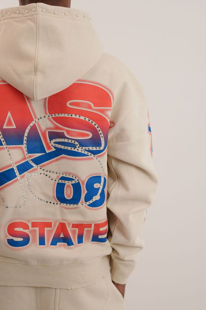 State Cream Rhinestone Premium Mens Fleece Set