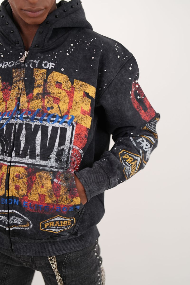 Praise Black Rhinestone Premium Mens Hoodie + Pearls Zip Up