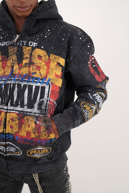 Praise Black Rhinestone Premium Mens Hoodie + Pearls Zip Up